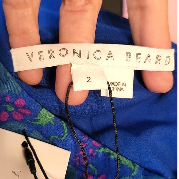 Veronica Beard Lyric Floral Print One-Shoulder Silk Blouse Blue 2 NEW - Picture 4 of 8